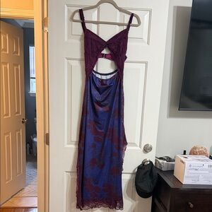 Purple Lace & Satin cut out Slip Dress